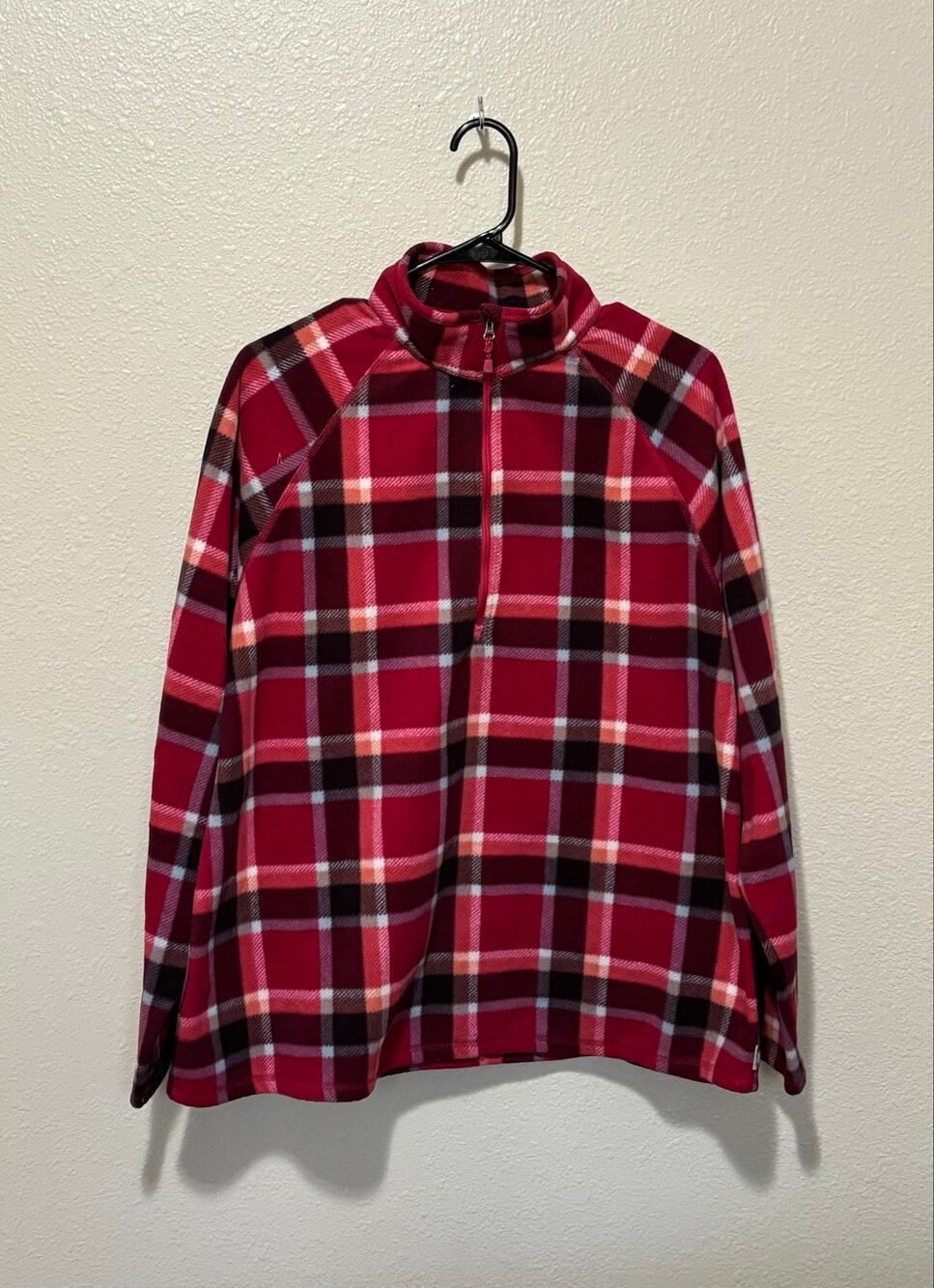 Women’s Eddie Bauer Fleece Plaid Raglan Sweatshirt 1/4 Zip Jacket, Size XXL 2X